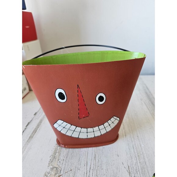 Metal pumpkin shabby chic basket container Halloween decor vtg style - Picture 1 of 7